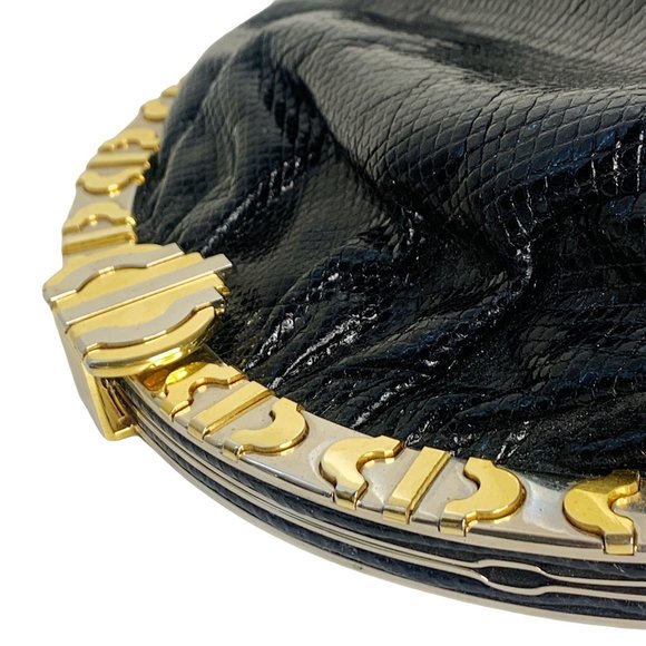 Finesse La Model Vintage Snakeskin Black Egyptian Metal Clutch Crossbody Bag - Picture 6 of 12